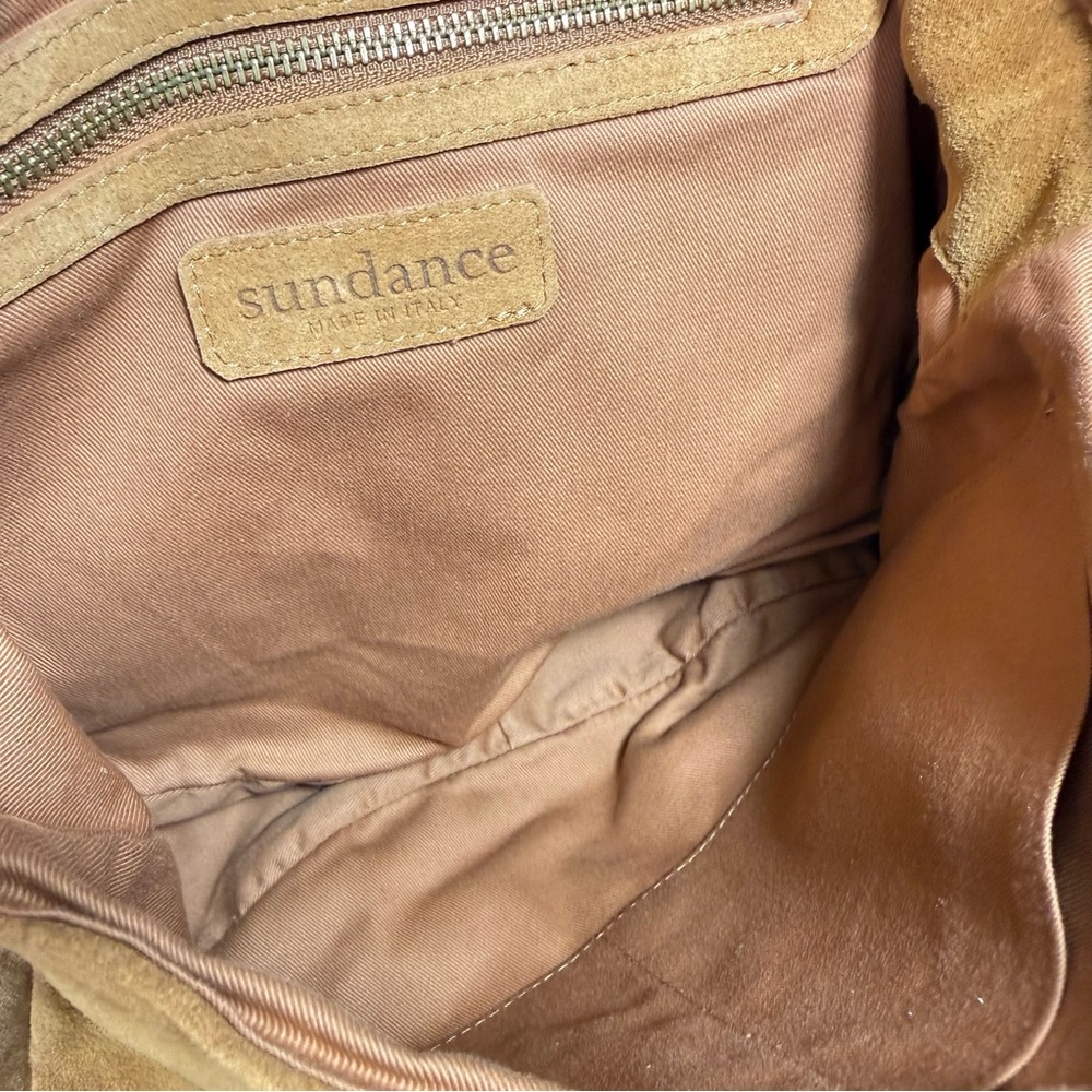 SUNDANCE Tan Suede Leather Quilted Shearling Lined Shoulder Bag NWOT - Picture 10 of 13